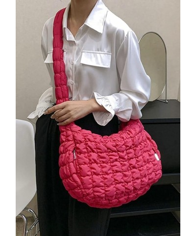 Women Quilted Tote Bag Large Capacity Crossbody Puffer Lightweight Padding Shoulder Bag Hobo Satchel Handbag Zip Purse Rose $...