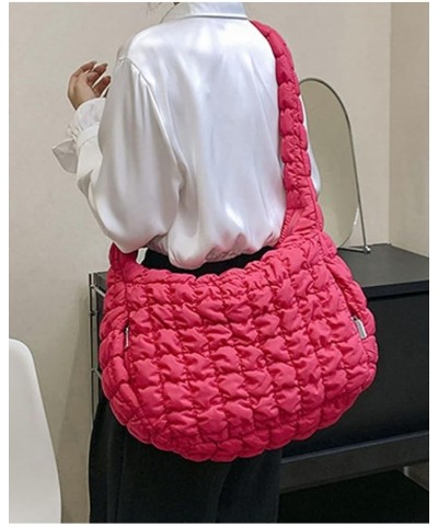 Women Quilted Tote Bag Large Capacity Crossbody Puffer Lightweight Padding Shoulder Bag Hobo Satchel Handbag Zip Purse Rose $...