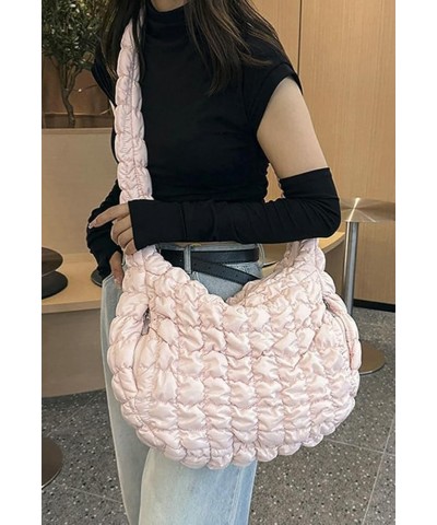 Women Quilted Tote Bag Large Capacity Crossbody Puffer Lightweight Padding Shoulder Bag Hobo Satchel Handbag Zip Purse Rose $...