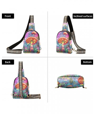 Women's Sling Bag Surreal Fantasy Mushroom Print with Adjustable Strap Zipper Closure, PU Leather Water Resistant Crossbody B...