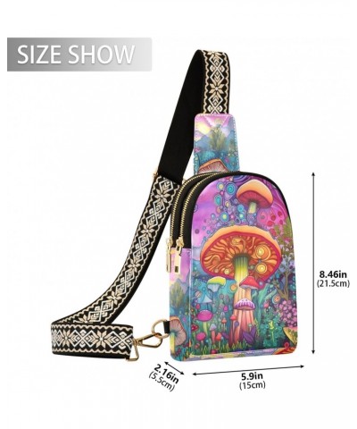 Women's Sling Bag Surreal Fantasy Mushroom Print with Adjustable Strap Zipper Closure, PU Leather Water Resistant Crossbody B...