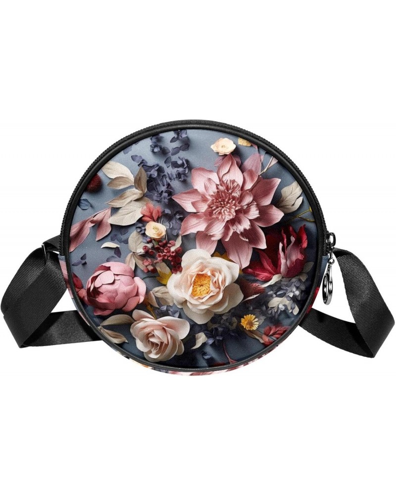 Small Round Crossbody Bags Shoulder Handbags, Leaf Floral Flower $9.40 Crossbody Bags