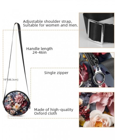 Small Round Crossbody Bags Shoulder Handbags, Leaf Floral Flower $9.40 Crossbody Bags