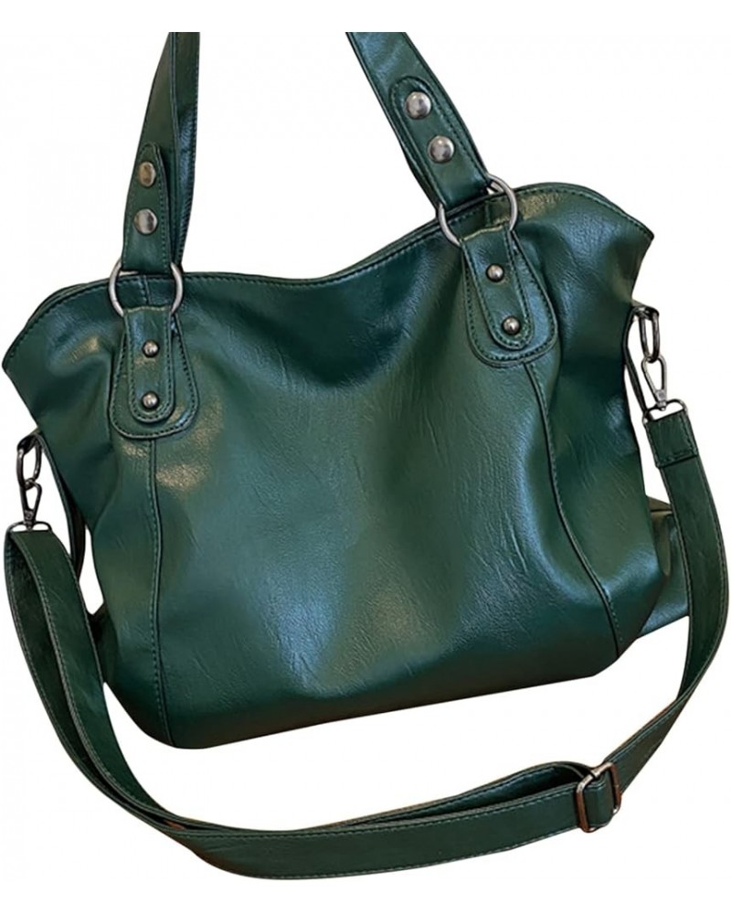 Women Casual Bag Stylish Leather Bag Plain Design Handbag Simple Retro Shoulder Bag Tote Bag with Adjustable Strap Green $13....