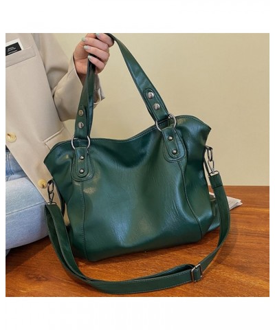 Women Casual Bag Stylish Leather Bag Plain Design Handbag Simple Retro Shoulder Bag Tote Bag with Adjustable Strap Green $13....