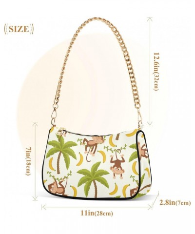 Monkey Palm Tree Shoulder Bag for Women Clutch Shoulder Purse Chain Bag with Zipper Closure Women's Tote Hobo Handbags Wallet...