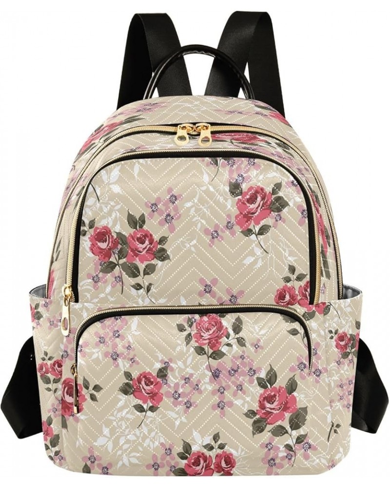 Red Rose Flowers Vinatge Women Backpack Purse Ladies Fashion Shoulder Bag Daypack Travel Bag 10L Medium $20.99 Backpacks