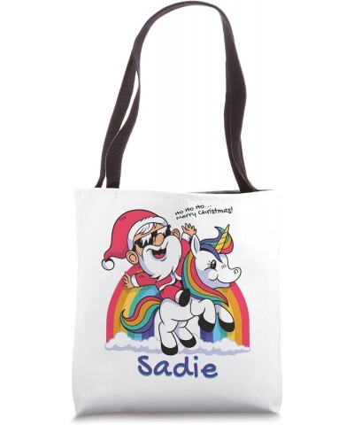 Sadie Name Personalized Santa Claus Unicorn Rainbow Xmas Tote Bag $12.28 Totes