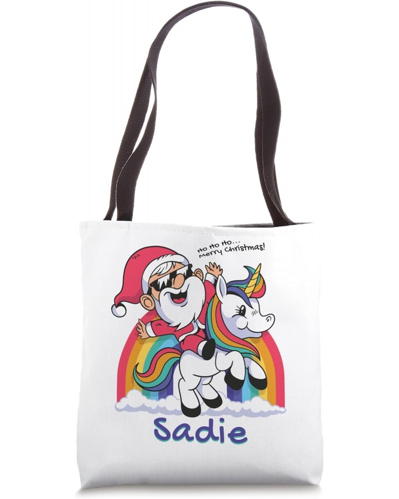 Sadie Name Personalized Santa Claus Unicorn Rainbow Xmas Tote Bag $12.28 Totes