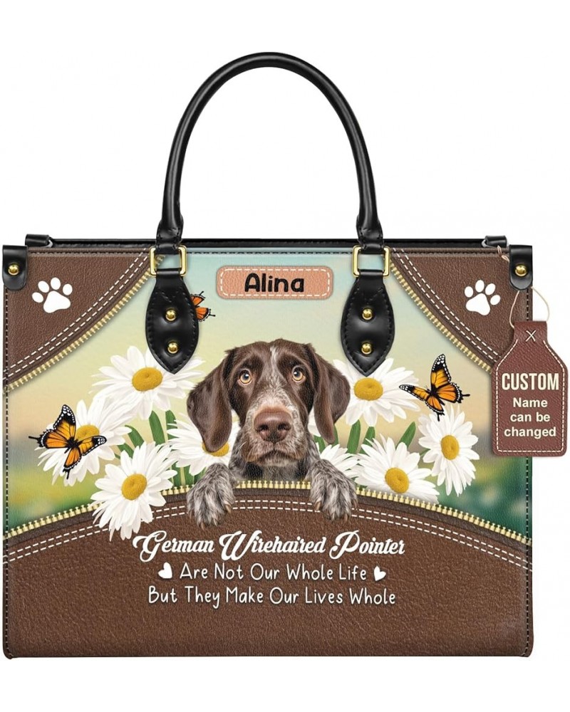 Personalized German Wirehaired Pointer Dog Handbags, Custom Name Dog Leather Bags, Purses, Shoulder Bag, Gift For Dog Mom Sty...