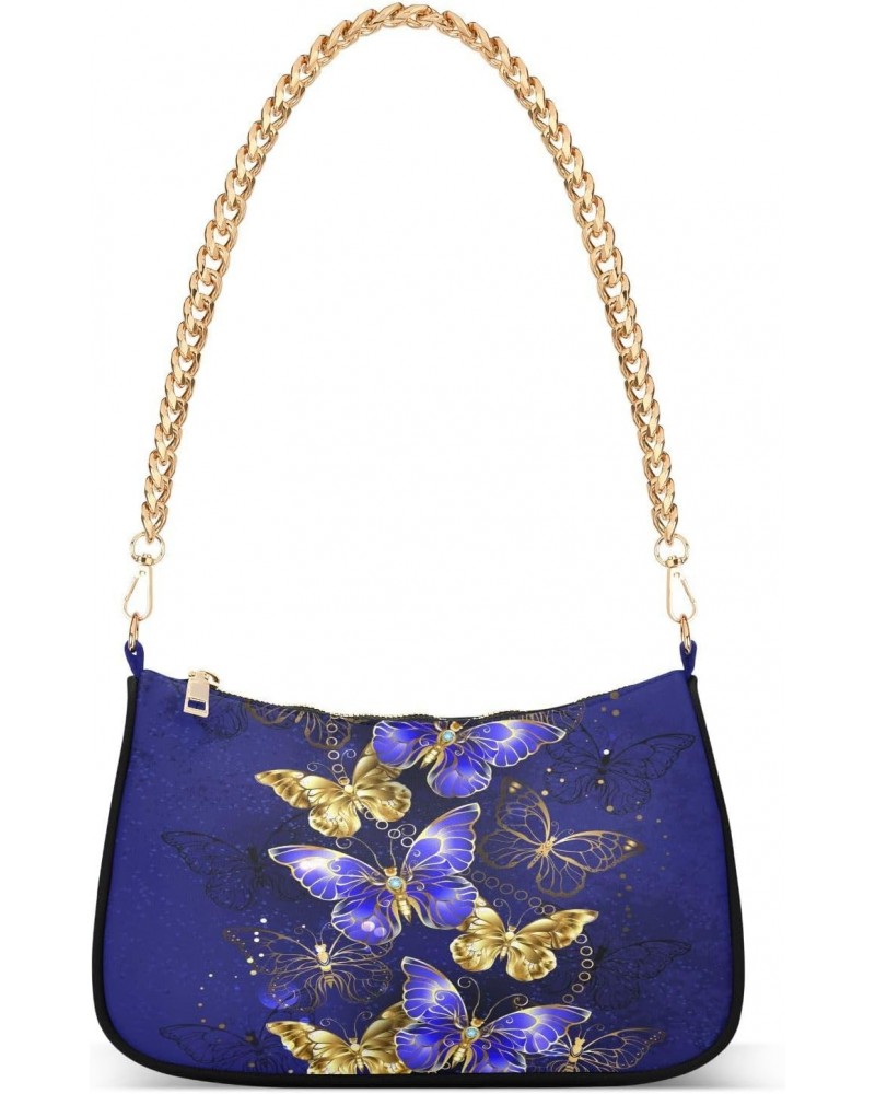 Purple Golden Butterflies Shoulder Bag for Women Shoulder Handbags with Zipper Closure Mini Shoulder Purse Crossbody Bags for...