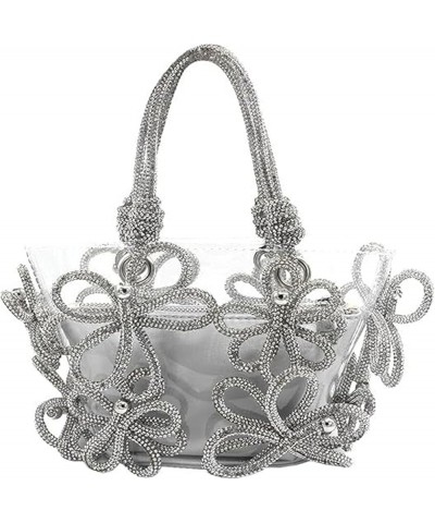 Rhinestone Handbag for Women Clear Tote Bags Glitter Transparent Evening Purses with Crystal Flower Pattern for Party Silver-...