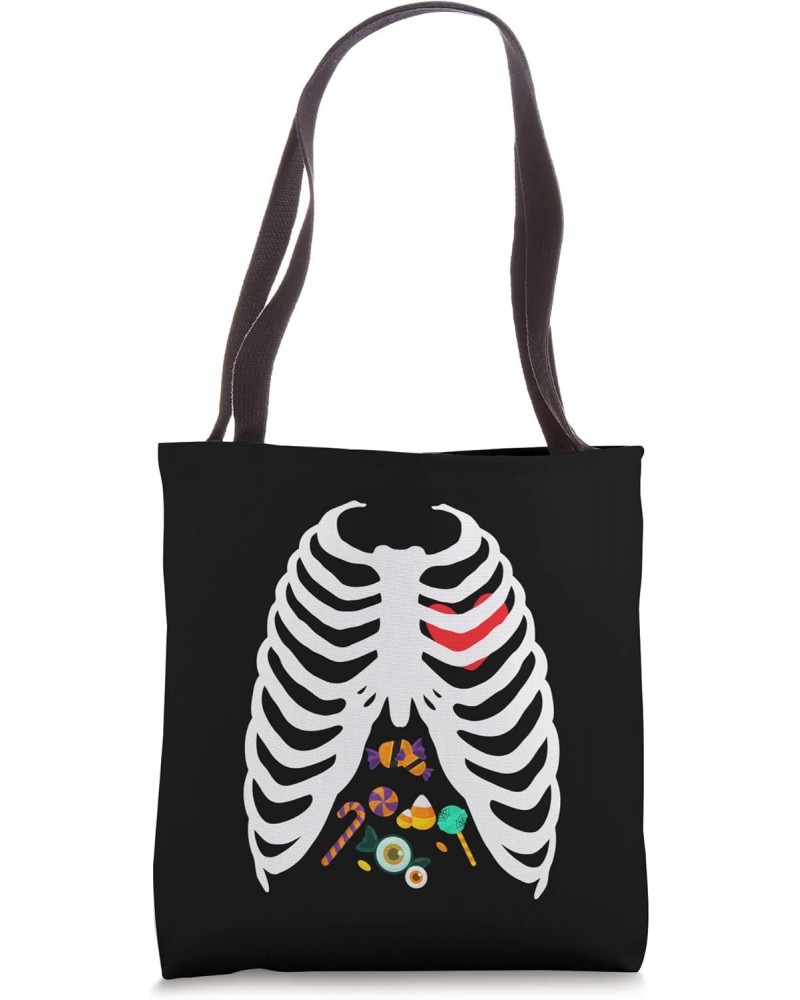 Skeleton Rib Cage With Candies Scary Halloween Skeleton Tote Bag $9.87 Totes