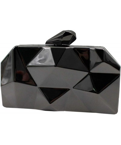 Women Lattice Pattern Metal Handbag Chain Geometric Evening Clutch Purse Gun-color $17.10 Evening Bags