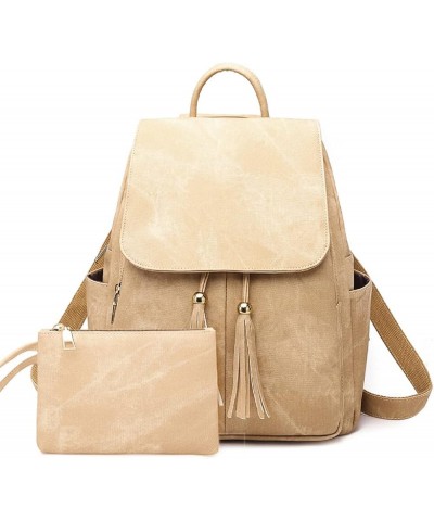 Women Fashion Backpack PU Leather Rucksack Tassels Shoulder Bag Ladies Travel Bag(Pink) Khaki $32.16 Backpacks