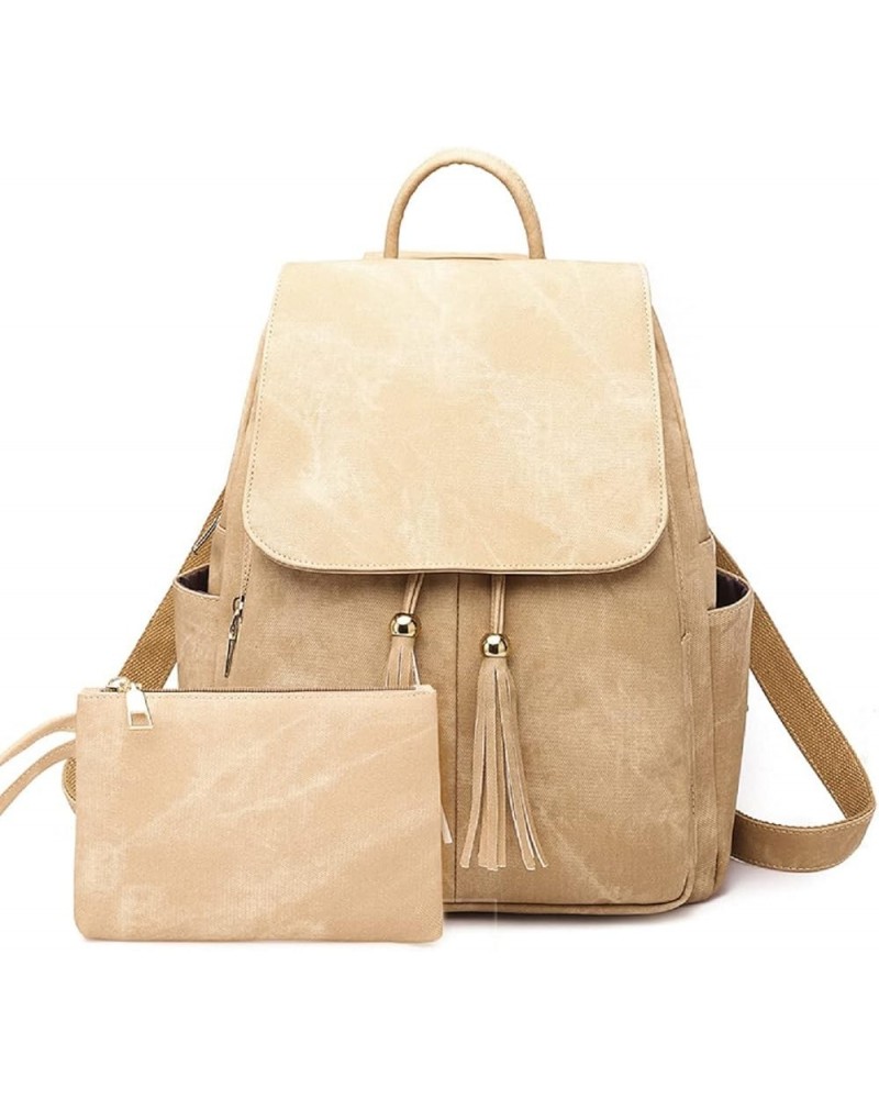 Women Fashion Backpack PU Leather Rucksack Tassels Shoulder Bag Ladies Travel Bag(Pink) Khaki $32.16 Backpacks