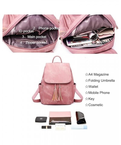 Women Fashion Backpack PU Leather Rucksack Tassels Shoulder Bag Ladies Travel Bag(Pink) Khaki $32.16 Backpacks