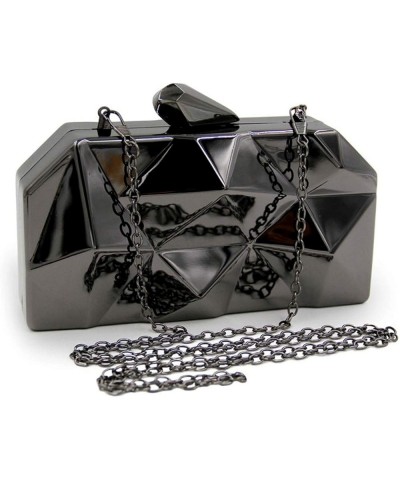 Women Lattice Pattern Metal Handbag Chain Geometric Evening Clutch Purse Gun-color $17.10 Evening Bags