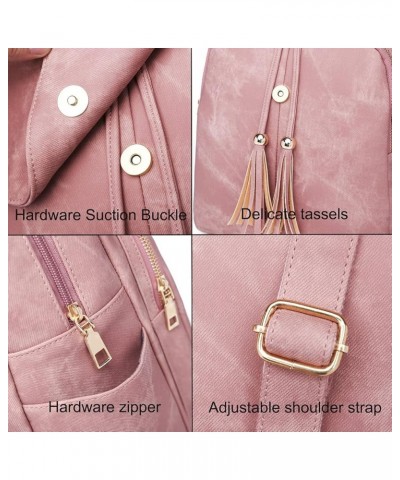 Women Fashion Backpack PU Leather Rucksack Tassels Shoulder Bag Ladies Travel Bag(Pink) Khaki $32.16 Backpacks