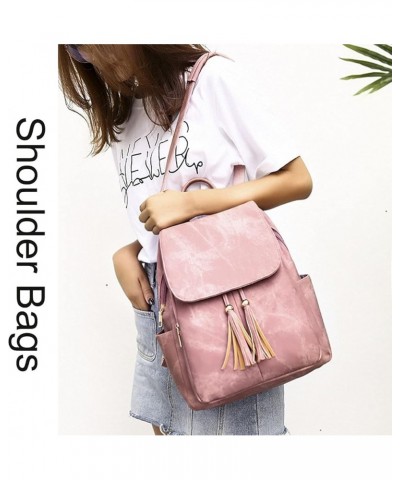 Women Fashion Backpack PU Leather Rucksack Tassels Shoulder Bag Ladies Travel Bag(Pink) Khaki $32.16 Backpacks