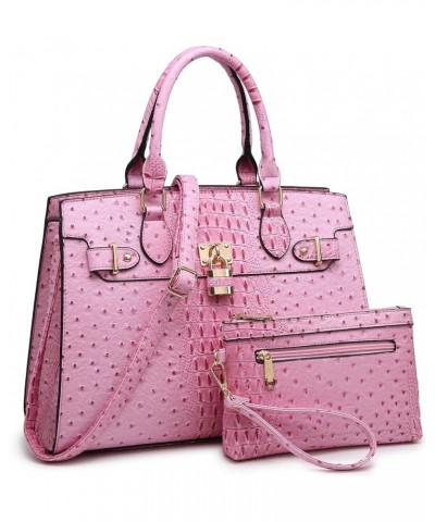 Women Handbags and Purses Ladies Shoulder Bag Top Handle Satchel Tote Work Bag with Matching Clutch 3-ostrich Pink With Rolle...