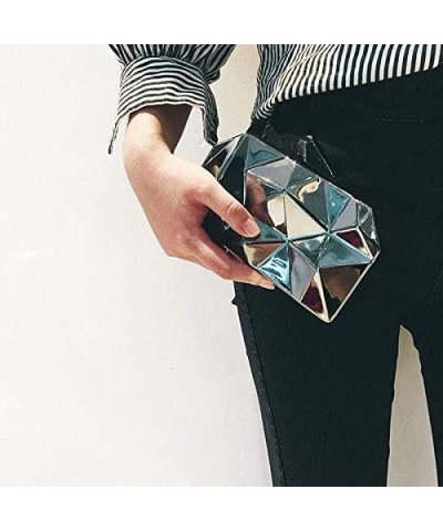 Women Lattice Pattern Metal Handbag Chain Geometric Evening Clutch Purse Gun-color $17.10 Evening Bags