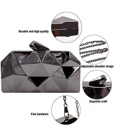 Women Lattice Pattern Metal Handbag Chain Geometric Evening Clutch Purse Gun-color $17.10 Evening Bags