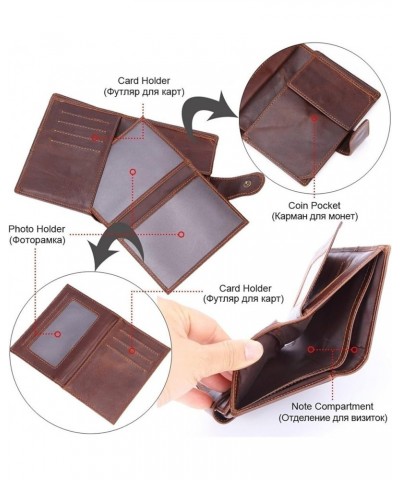 Men's Wallet Men's Soft Genuine Leather Bifold Wallet with ID Window Credit Card Pocket (Color : Red) Brown $16.09 Wallets