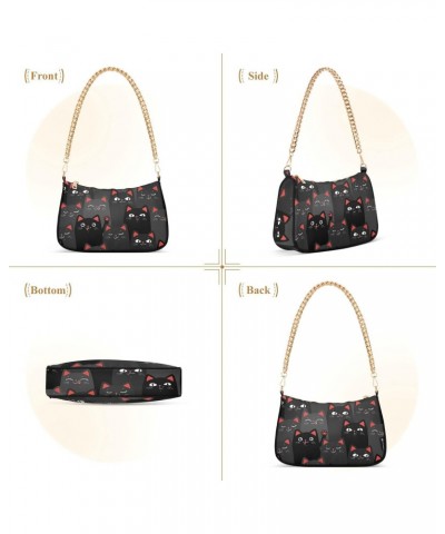 Black Cats Cartoon Shoulder Bag for Women Fabric Crescent Handbag with Zipper Chain Clutch Purses for Concert Teen Girls Trav...