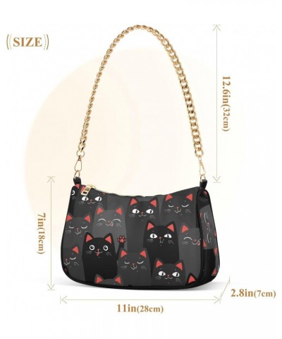 Black Cats Cartoon Shoulder Bag for Women Fabric Crescent Handbag with Zipper Chain Clutch Purses for Concert Teen Girls Trav...