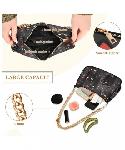 Black Cats Cartoon Shoulder Bag for Women Fabric Crescent Handbag with Zipper Chain Clutch Purses for Concert Teen Girls Trav...