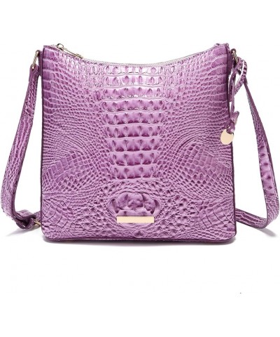 Shoulder Crocodile Flat Handbags for Women trendy Ladies Shoulder Bag Embossed Pattern Leather Crossbody Purse Light Purple $...