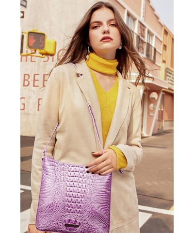 Shoulder Crocodile Flat Handbags for Women trendy Ladies Shoulder Bag Embossed Pattern Leather Crossbody Purse Light Purple $...