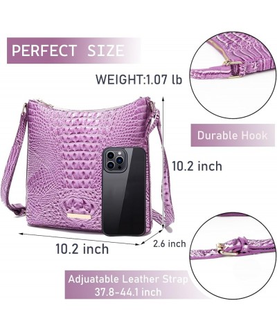 Shoulder Crocodile Flat Handbags for Women trendy Ladies Shoulder Bag Embossed Pattern Leather Crossbody Purse Light Purple $...