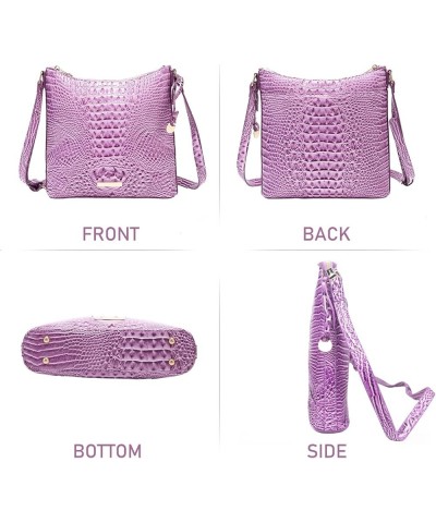 Shoulder Crocodile Flat Handbags for Women trendy Ladies Shoulder Bag Embossed Pattern Leather Crossbody Purse Light Purple $...