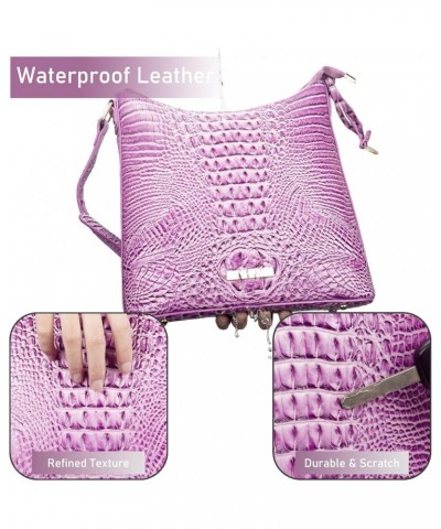 Shoulder Crocodile Flat Handbags for Women trendy Ladies Shoulder Bag Embossed Pattern Leather Crossbody Purse Light Purple $...