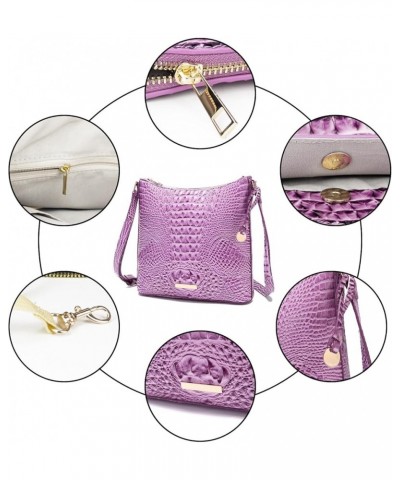 Shoulder Crocodile Flat Handbags for Women trendy Ladies Shoulder Bag Embossed Pattern Leather Crossbody Purse Light Purple $...