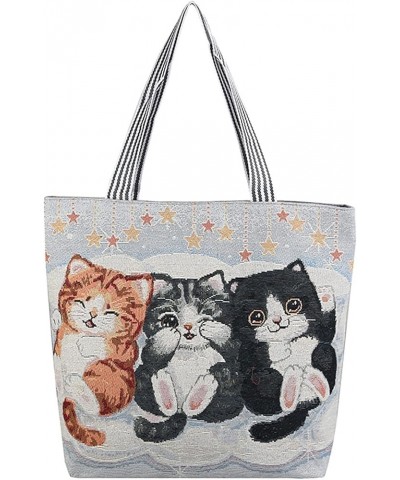 Women Canvas Cat Tote Bag Cat Print Bag Cat Graphic Shoulder Bag Hobo Crossbody Handbag Casual A08 $11.82 Totes