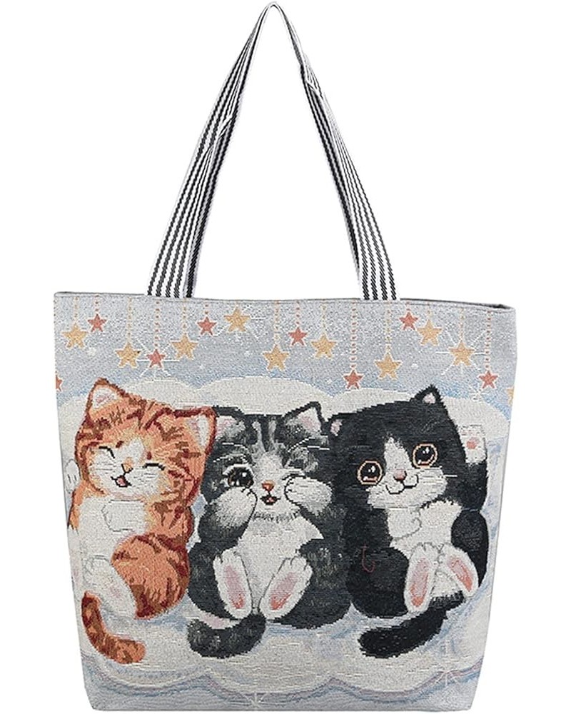 Women Canvas Cat Tote Bag Cat Print Bag Cat Graphic Shoulder Bag Hobo Crossbody Handbag Casual A08 $11.82 Totes