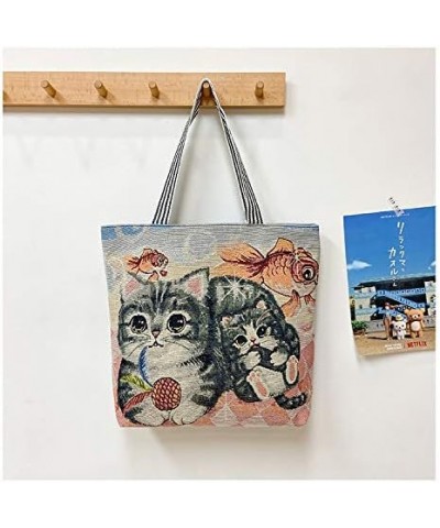 Women Canvas Cat Tote Bag Cat Print Bag Cat Graphic Shoulder Bag Hobo Crossbody Handbag Casual A08 $11.82 Totes