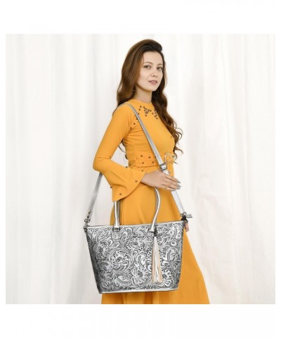 American Darling Tote Hand Tooled Genuine Leather Women Bag Western Handbag Purse Metallic $94.77 Totes