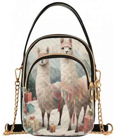 Christmas Llama Xmas Gift Small Chain Crossbody Travel Bag Handbag Cell Phone Purse for Women $9.90 Crossbody Bags