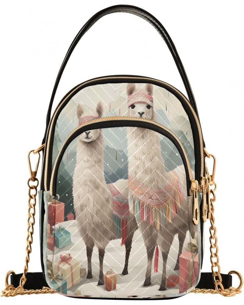 Christmas Llama Xmas Gift Small Chain Crossbody Travel Bag Handbag Cell Phone Purse for Women $9.90 Crossbody Bags