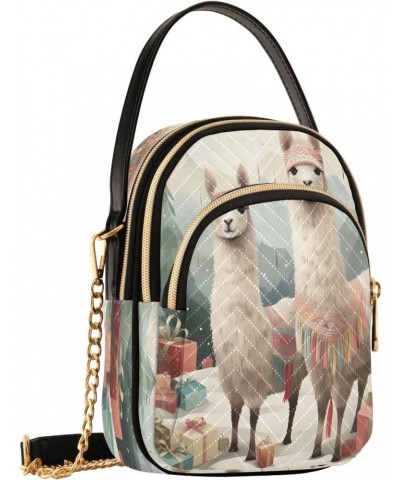 Christmas Llama Xmas Gift Small Chain Crossbody Travel Bag Handbag Cell Phone Purse for Women $9.90 Crossbody Bags