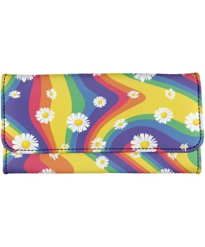 Cute Cherry Print Tri-Fold Wallet Women Purse Card Pockets Leather Wallet for Girls Rainbow Daisy $15.59 Wallets