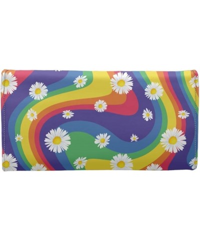 Cute Cherry Print Tri-Fold Wallet Women Purse Card Pockets Leather Wallet for Girls Rainbow Daisy $15.59 Wallets