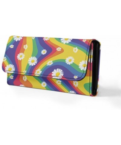 Cute Cherry Print Tri-Fold Wallet Women Purse Card Pockets Leather Wallet for Girls Rainbow Daisy $15.59 Wallets