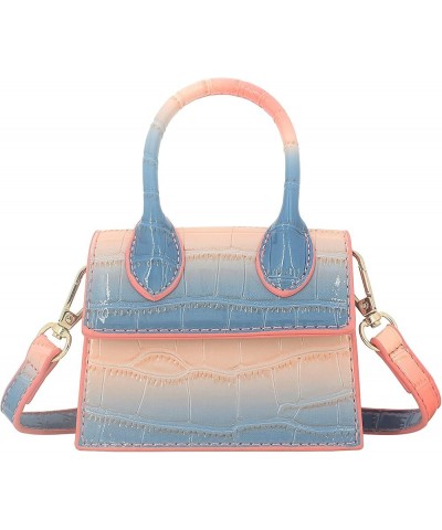 Mini Crossbody Bag for Women Girls Synthetic Leather Flap Purse Styling Top-Handle Clutch Handbag Croco Blue Pink $11.59 Cros...