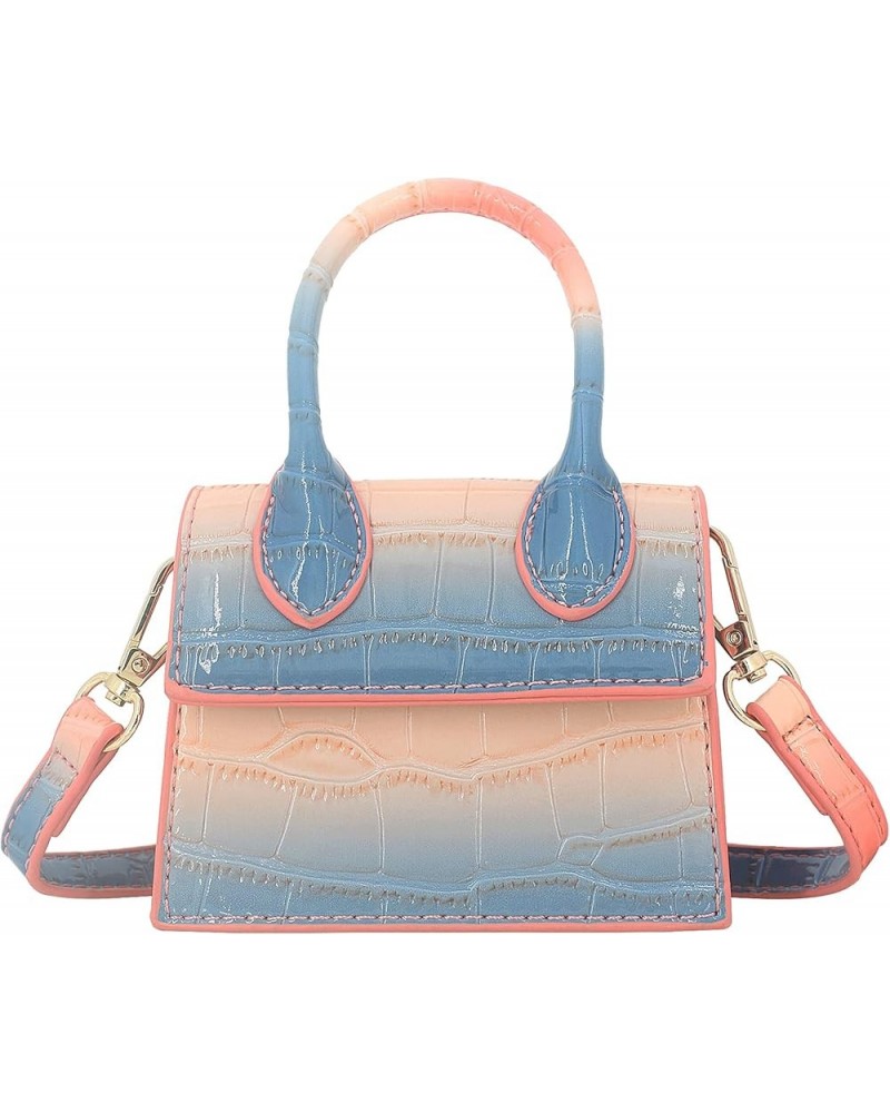 Mini Crossbody Bag for Women Girls Synthetic Leather Flap Purse Styling Top-Handle Clutch Handbag Croco Blue Pink $11.59 Cros...