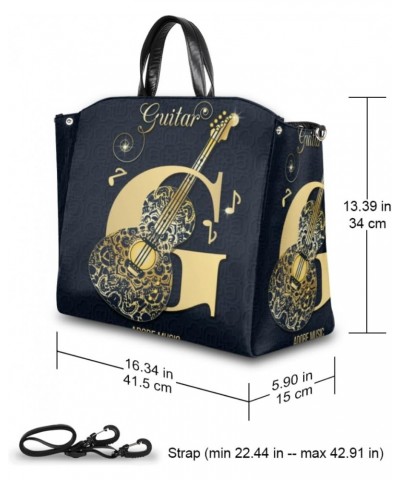 Guitar Retro Pattern Large Tote Bag for Women Travel Should Bag Big Oversized Totes Waterproof Crossbody Tote Bag with Adjust...